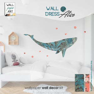 decoro da parete wall decor in carta da parati motivo animalier balena ideale per stanza bambini design artigianale wall paper art