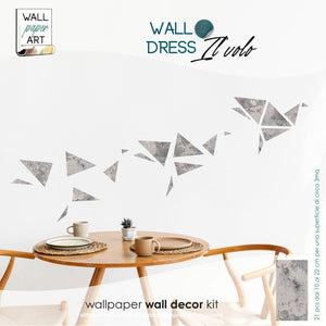 decoro da parete wall decor in carta da parati motivo geometrico uccelli design artigianale wall paper art