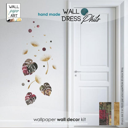 decoro da parete wall decor in carta da parati motivo floreale design artigianale wall paper art