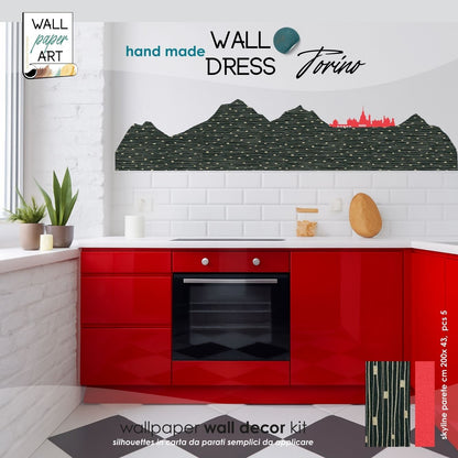 decoro da parete wall decor in carta da parati motivo alpi torino skyline design artigianale wall paper art